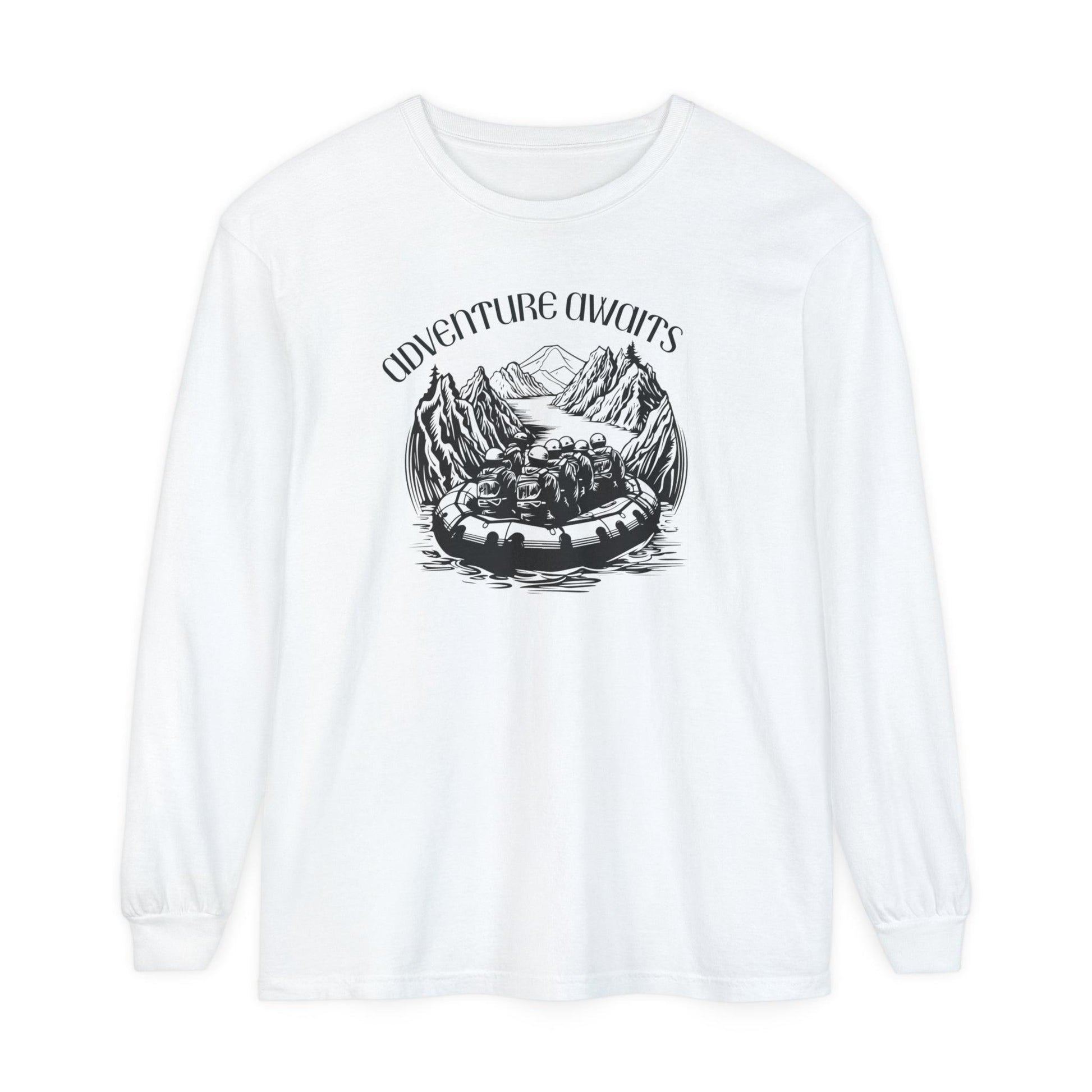 Comfort Colors Long Sleeve T-Shirt | Garment-Dyed Cotton with Bold White-Water Rafting Design - Joyful Moments Market