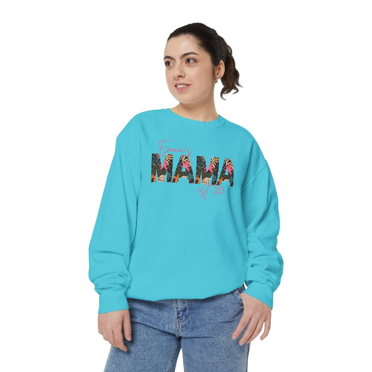 Customizable Comfort Colors Tropical Mama Sweatshirt | Personalized Gift for Beach-Loving Moms - Joyful Moments Market