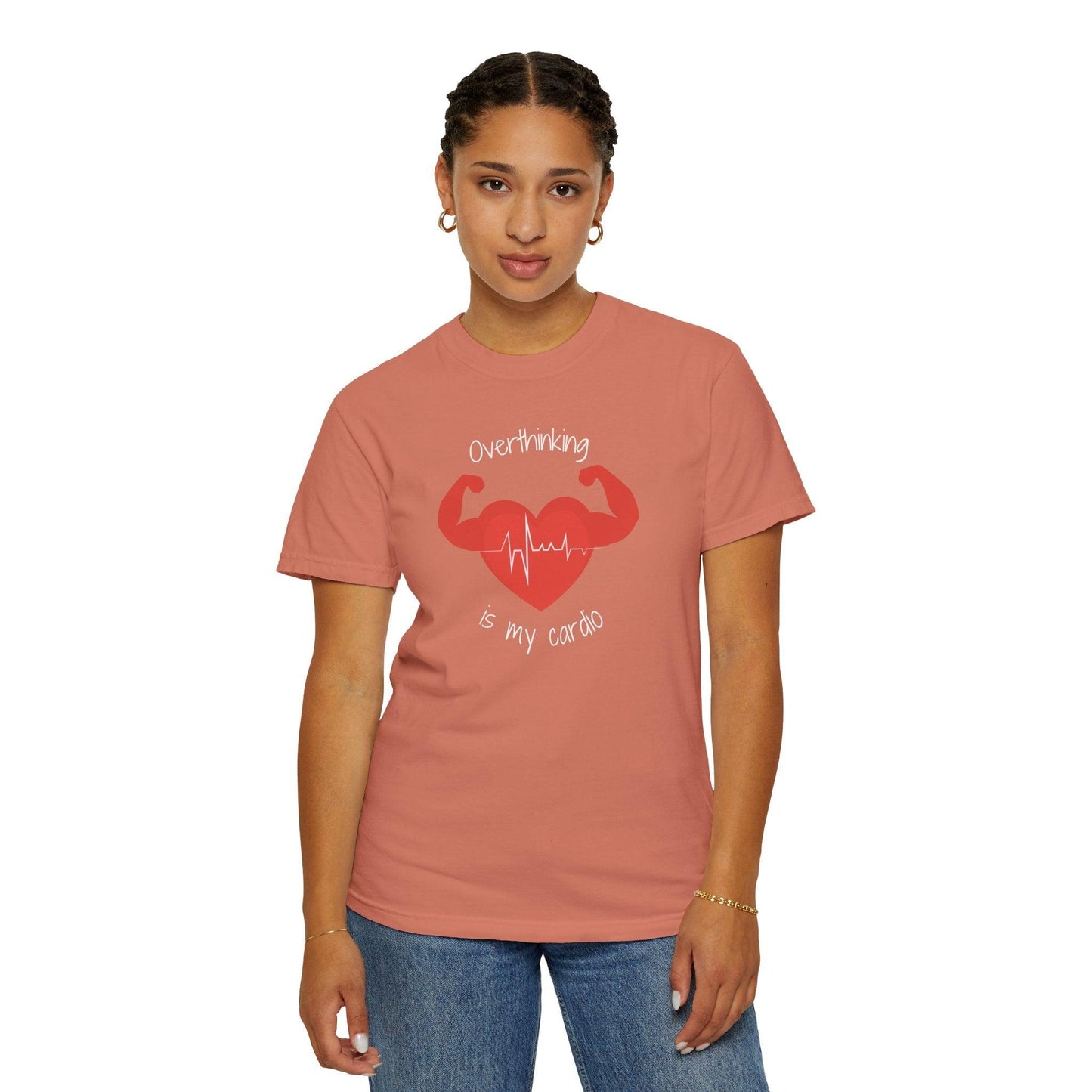 Comfort Colors Overthinking Tee | Soft Garment-Dyed Cotton with Quirky Heart Muscle Graphic - Joyful Moments Market