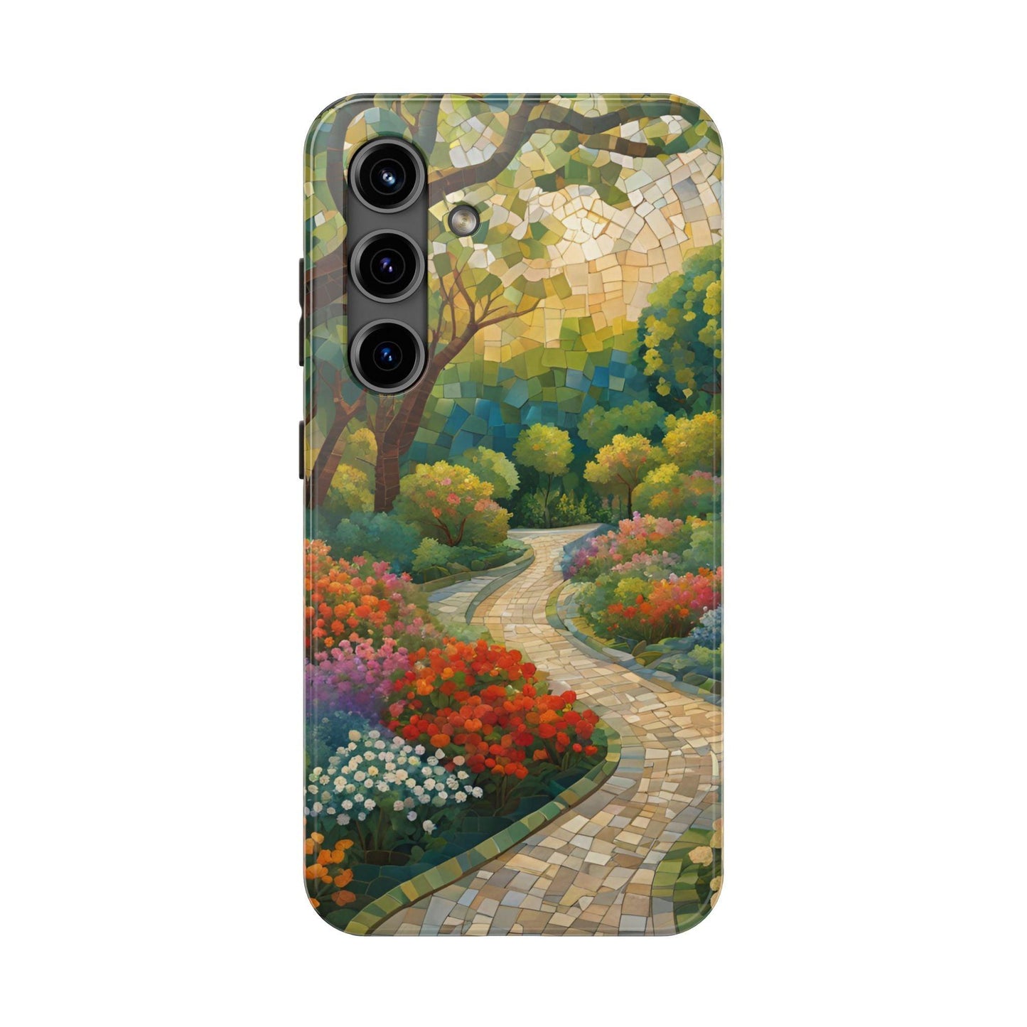 Mosaic Park Phone Case | Peaceful Path & Floral Design for iPhone & Samsung - Joyful Moments Market