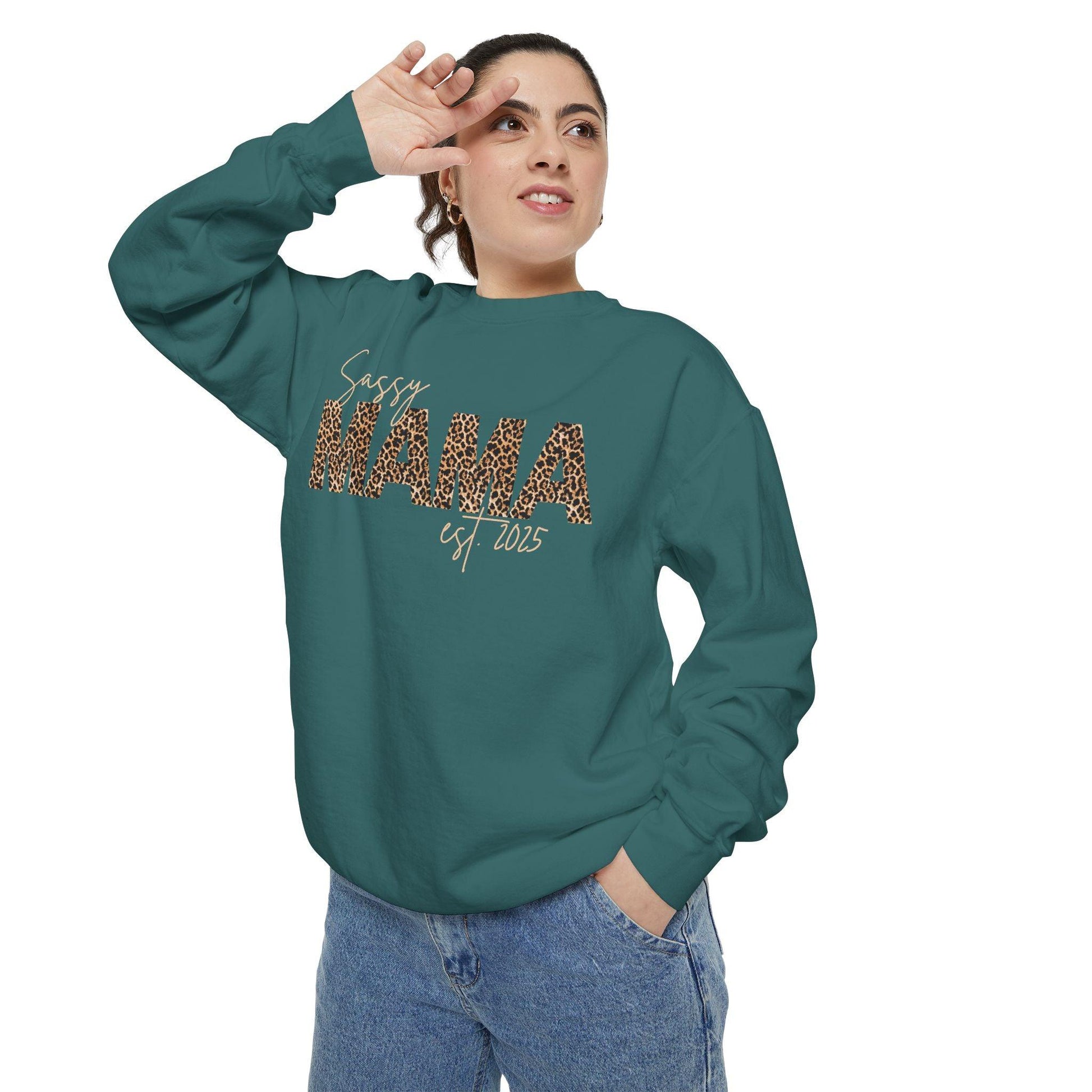 Customizable Comfort Colors Sassy Mama Sweatshirt | Leopard Print Gift for Moms - Joyful Moments Market