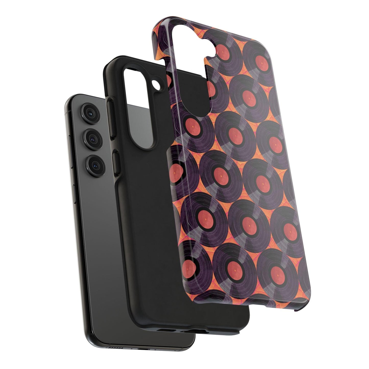 Vinyl Record Phone Case | Retro Red-Orange Design for iPhone & Samsung - Joyful Moments Market