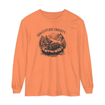 Comfort Colors Long Sleeve T-Shirt | Garment-Dyed Cotton with Bold White-Water Rafting Design - Joyful Moments Market