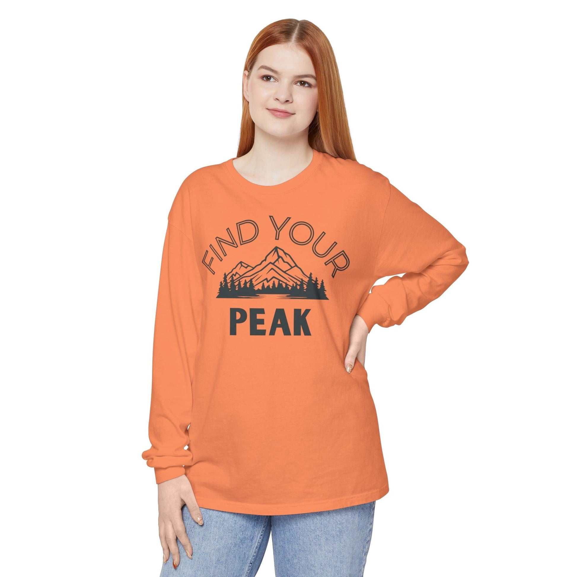 Comfort Colors Long Sleeve T-Shirt | Garment-Dyed Cotton with Inspiring Mountain Scene - Joyful Moments Market