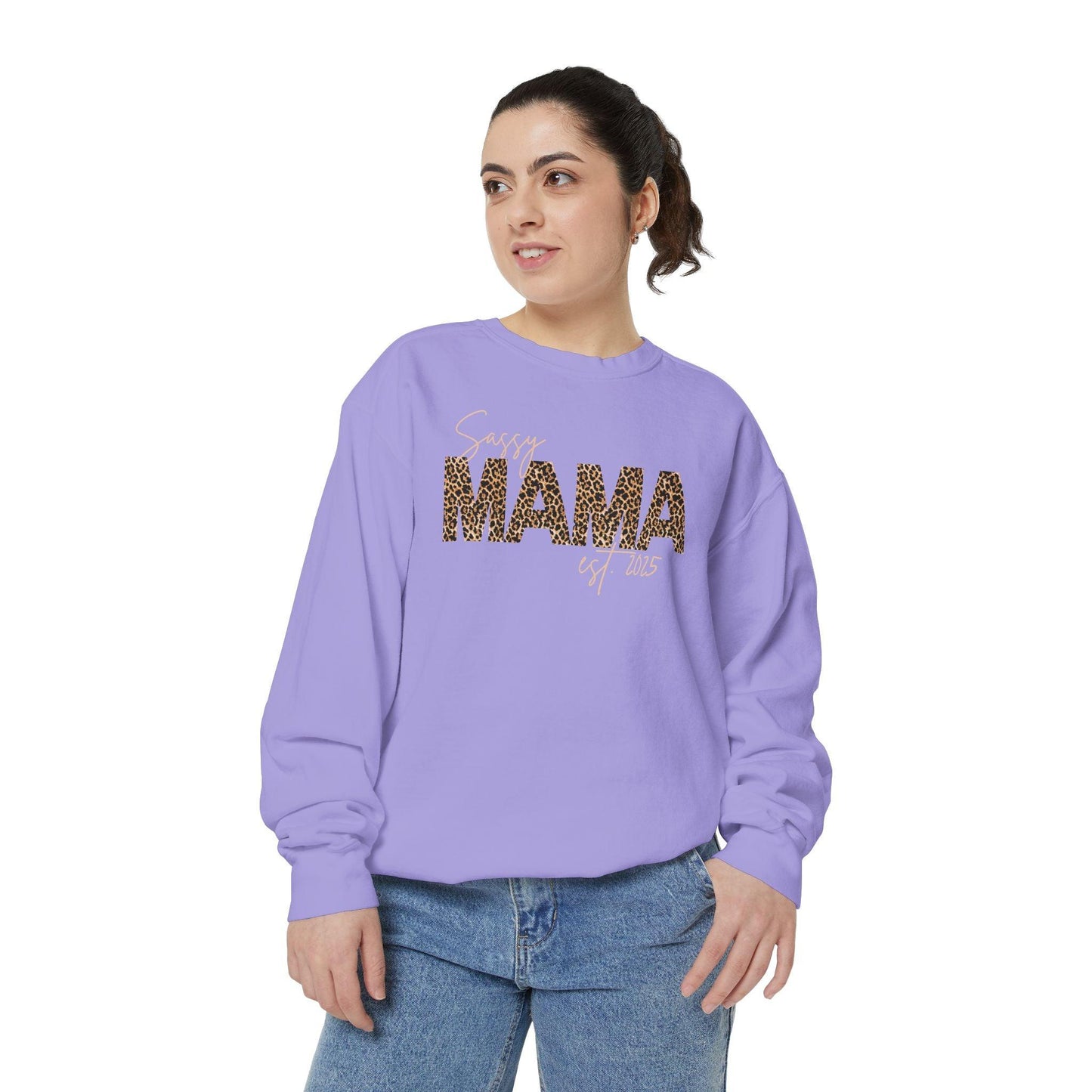 Customizable Comfort Colors Sassy Mama Sweatshirt | Leopard Print Gift for Moms - Joyful Moments Market