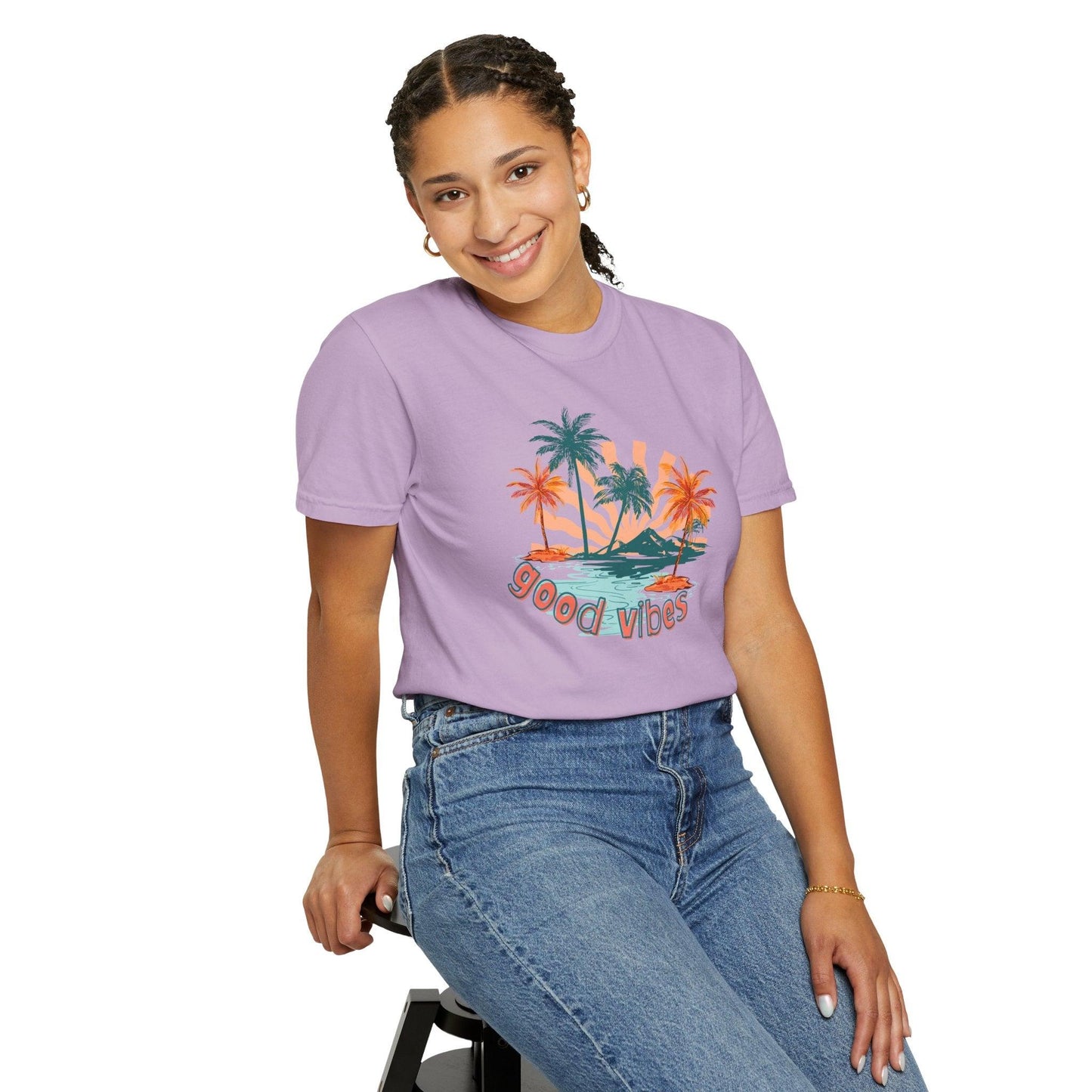 Comfort Colors Palm Sunrise Tee | Soft Garment-Dyed Cotton for Beach Vibes - Joyful Moments Market