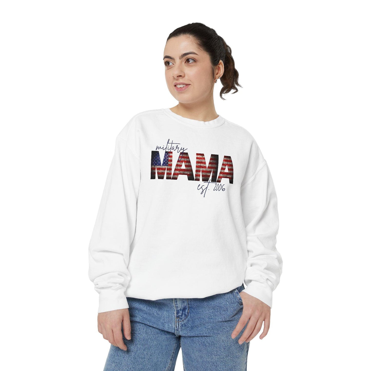 Customizable Comfort Colors Military Mama Sweatshirt | Patriotic Gift for Moms - Joyful Moments Market