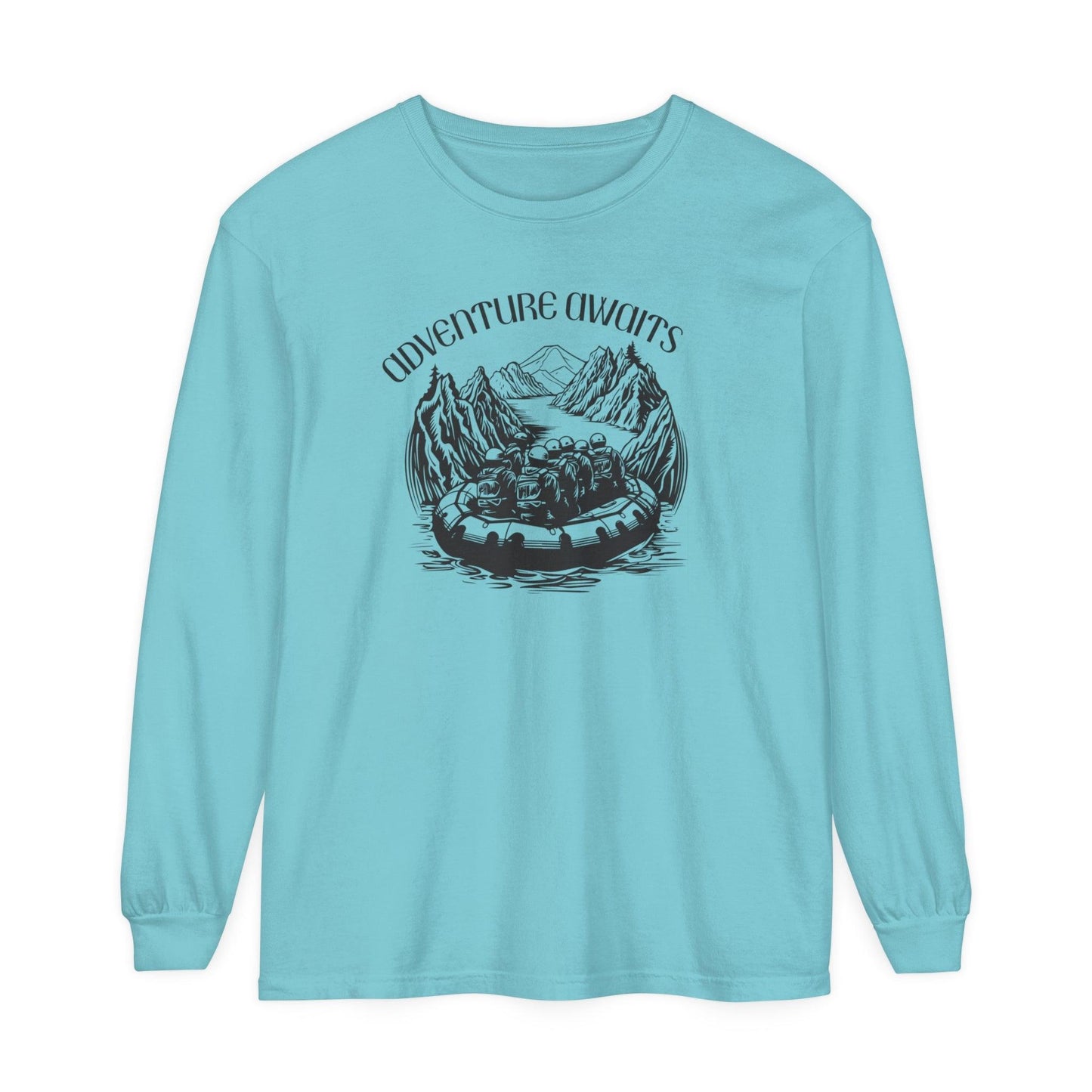 Comfort Colors Long Sleeve T-Shirt | Garment-Dyed Cotton with Bold White-Water Rafting Design - Joyful Moments Market