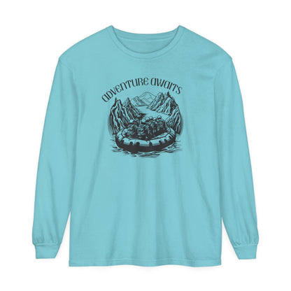 Comfort Colors Long Sleeve T-Shirt | Garment-Dyed Cotton with Bold White-Water Rafting Design - Joyful Moments Market