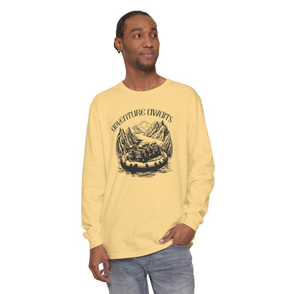 Comfort Colors Long Sleeve T-Shirt | Garment-Dyed Cotton with Bold White-Water Rafting Design - Joyful Moments Market