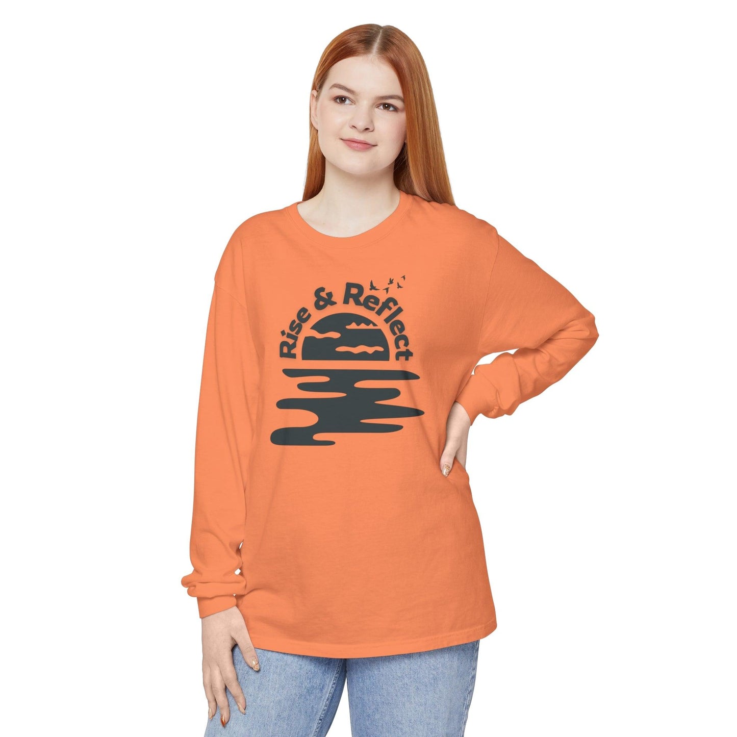 Comfort Colors Long Sleeve T-Shirt | Soft Garment-Dyed Cotton with Calming Sunrise Design - Joyful Moments Market