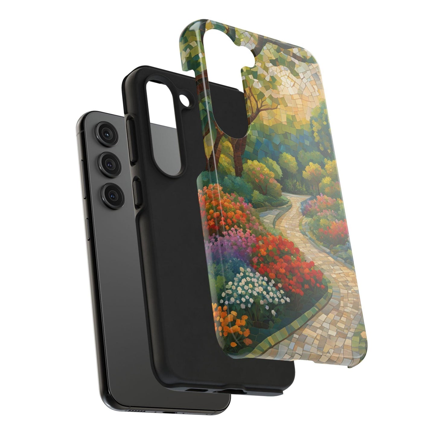 Mosaic Park Phone Case | Peaceful Path & Floral Design for iPhone & Samsung - Joyful Moments Market