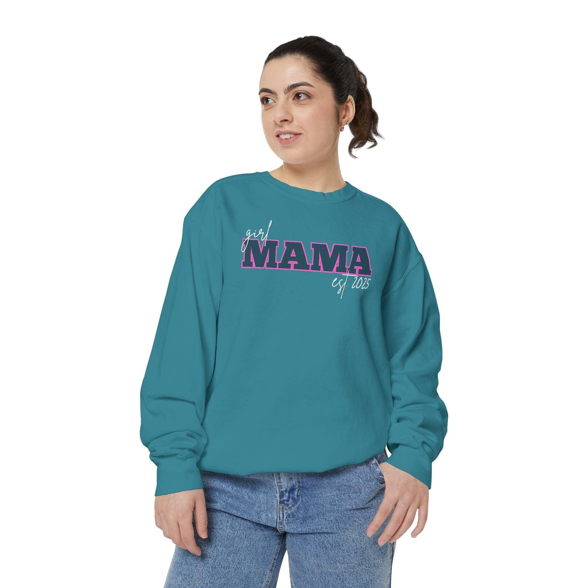 Customizable Comfort Colors Girl Mama Sweatshirt | Personalized Gift for Moms - Joyful Moments Market