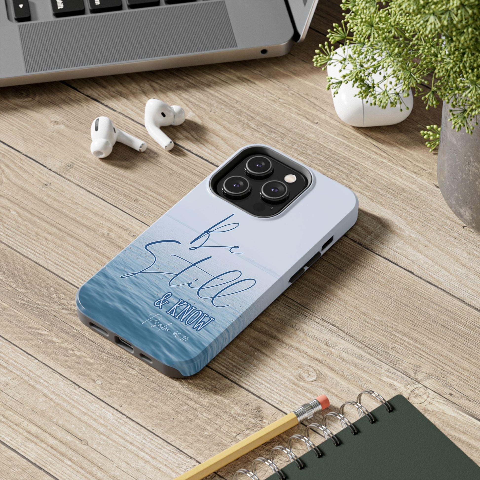 Tranquil Phone Case with Still Waters, 'Be Still and Know' Quote, Psalm 46:10 - Joyful Moments Market