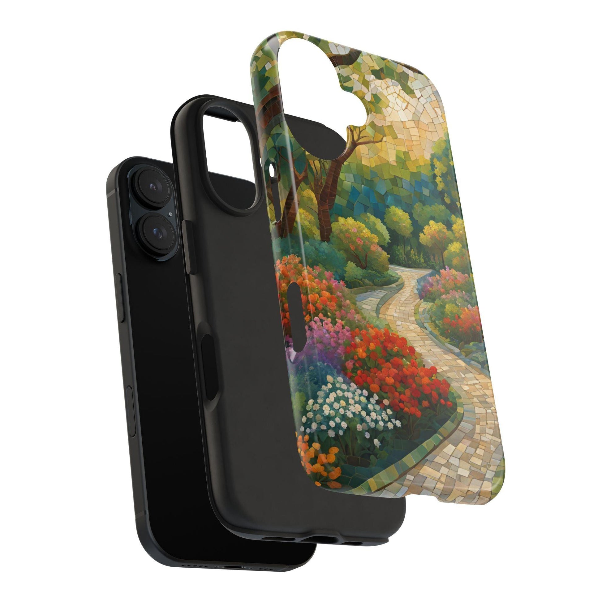 Mosaic Park Phone Case | Peaceful Path & Floral Design for iPhone & Samsung - Joyful Moments Market