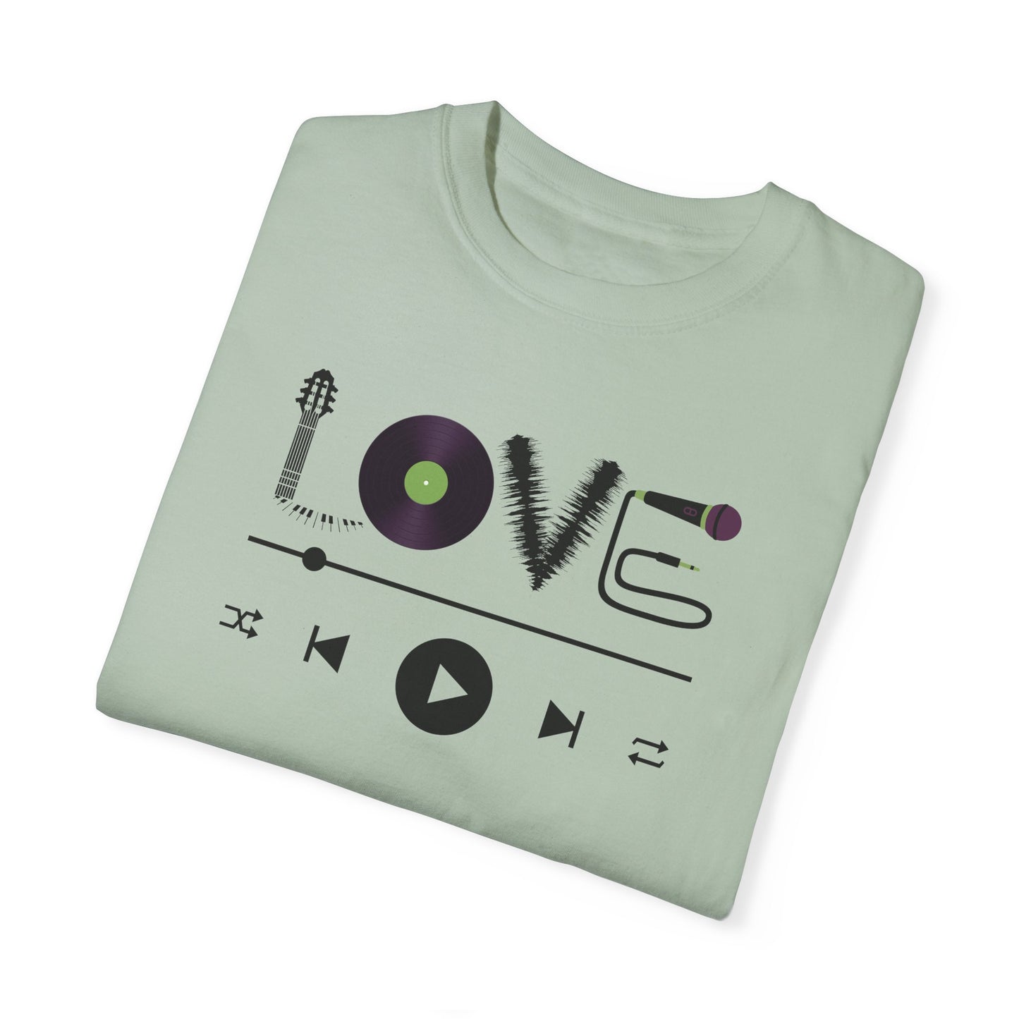 Music Lover T-Shirt | Creative "LOVE" Design for Musicians in Soft Garment-Dyed Cotton - Joyful Moments Market