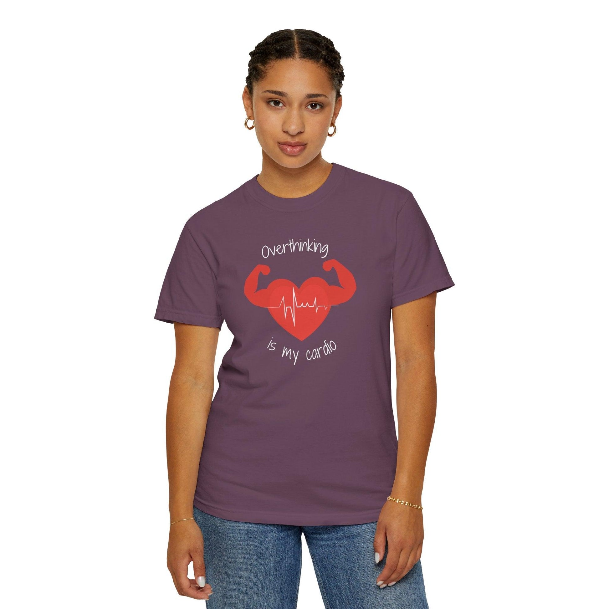 Comfort Colors Overthinking Tee | Soft Garment-Dyed Cotton with Quirky Heart Muscle Graphic - Joyful Moments Market