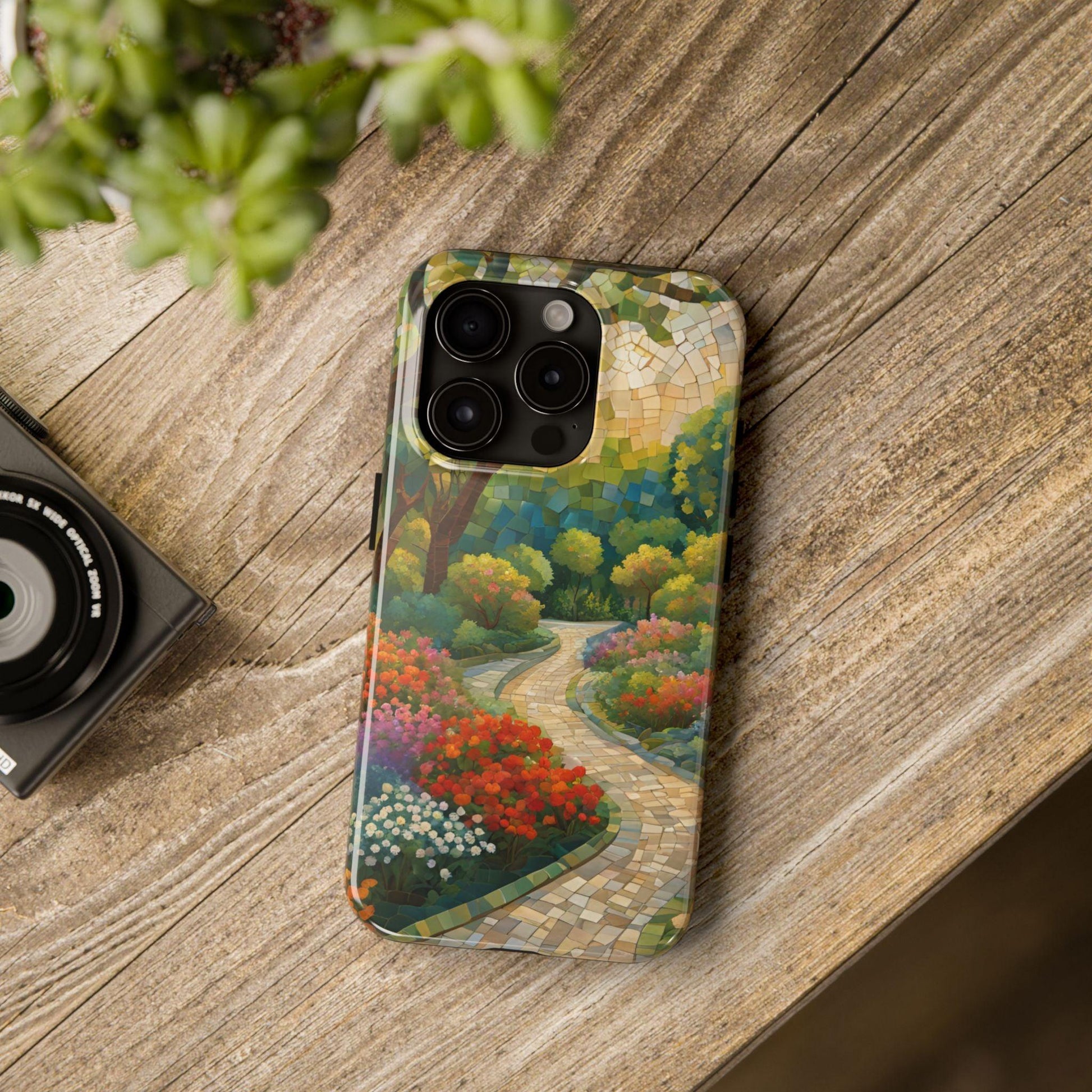 Mosaic Park Phone Case | Peaceful Path & Floral Design for iPhone & Samsung - Joyful Moments Market