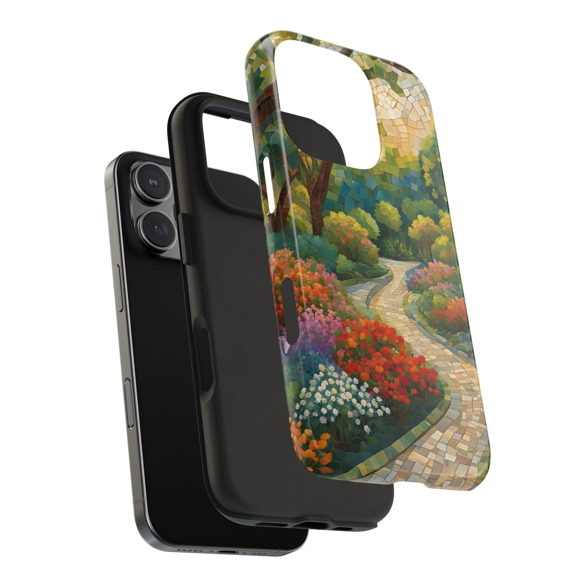 Mosaic Park Phone Case | Peaceful Path & Floral Design for iPhone & Samsung - Joyful Moments Market