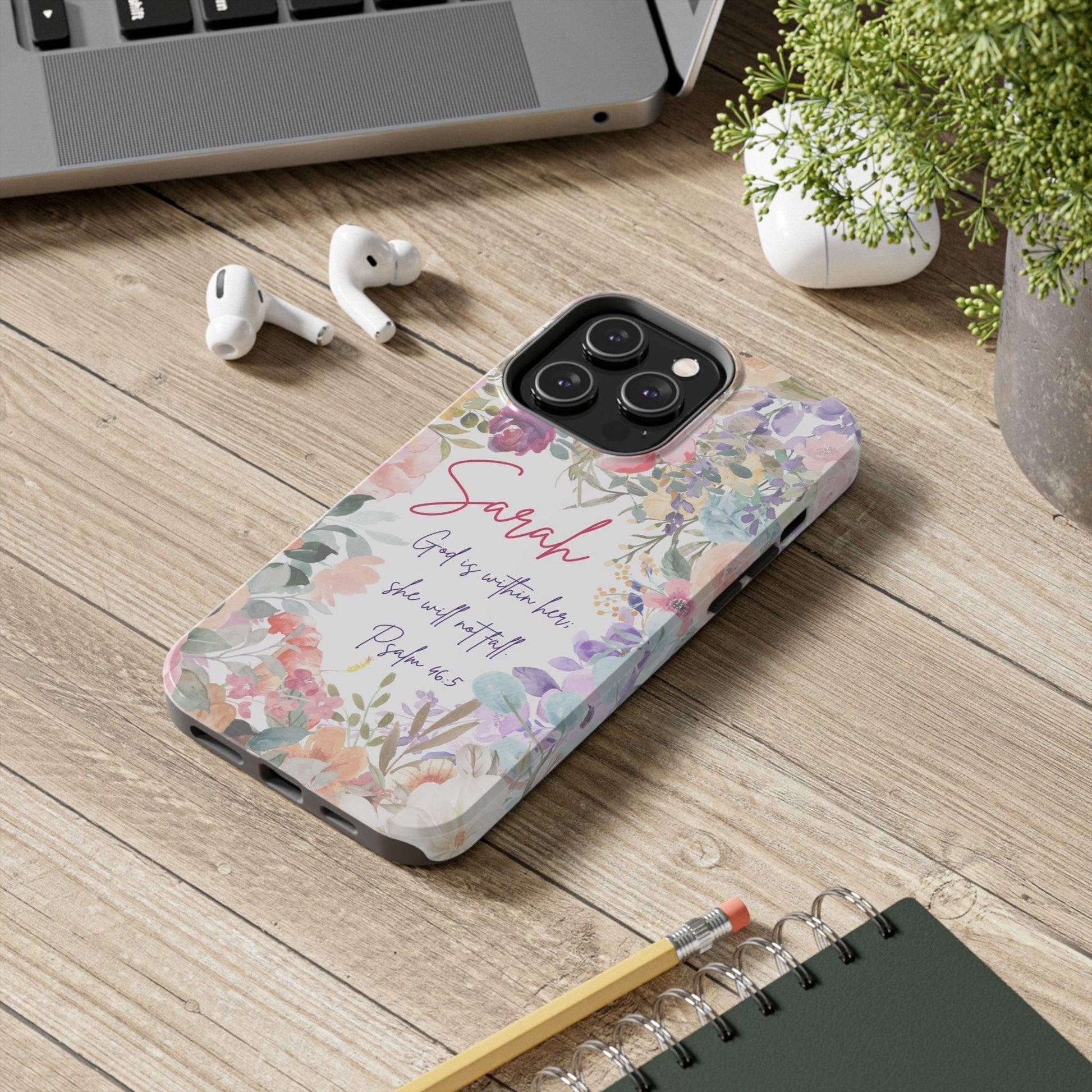 Personalized Floral Phone Cover with Bible Verse Psalm 46:5 - Joyful Moments Market