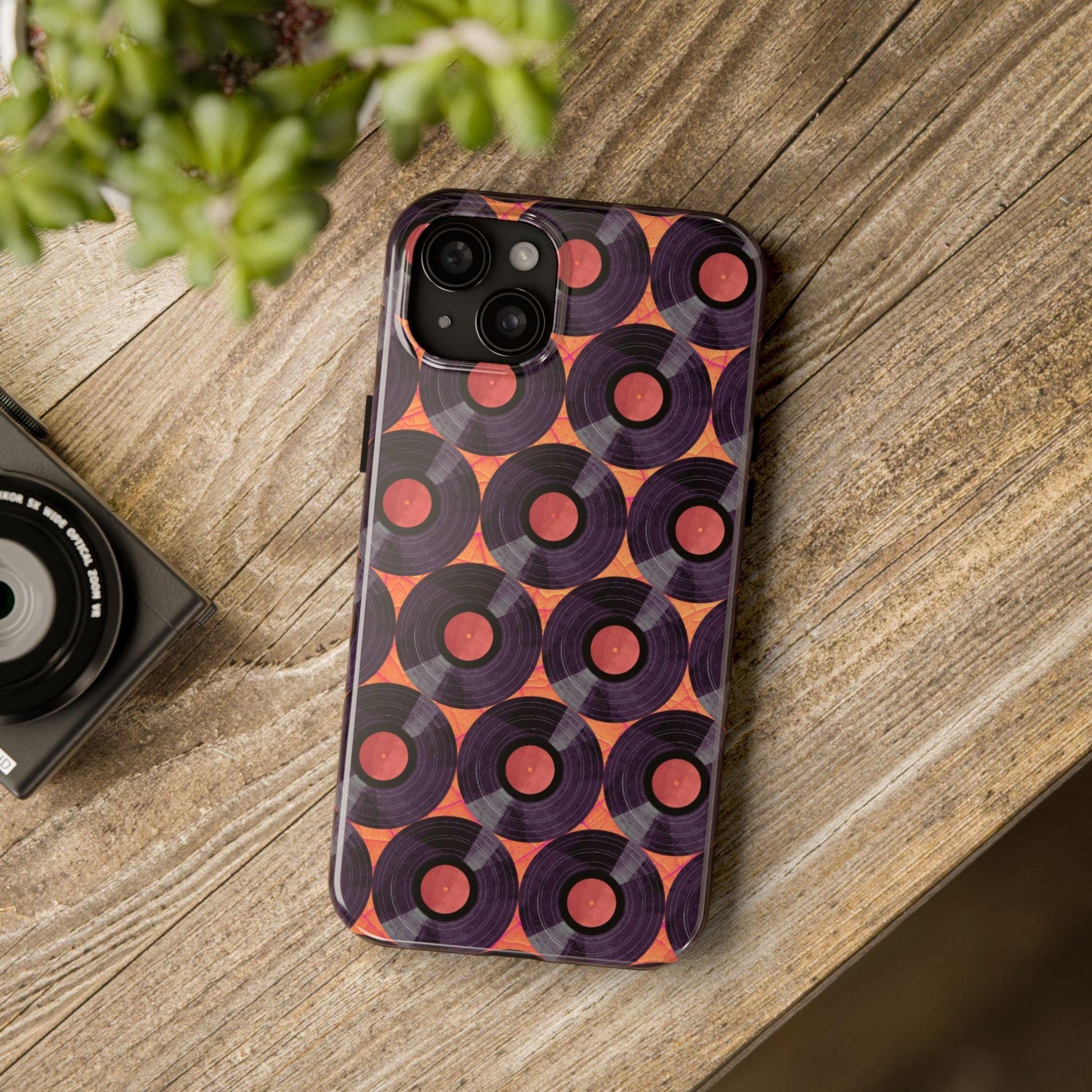 Vinyl Record Phone Case | Retro Red-Orange Design for iPhone & Samsung - Joyful Moments Market