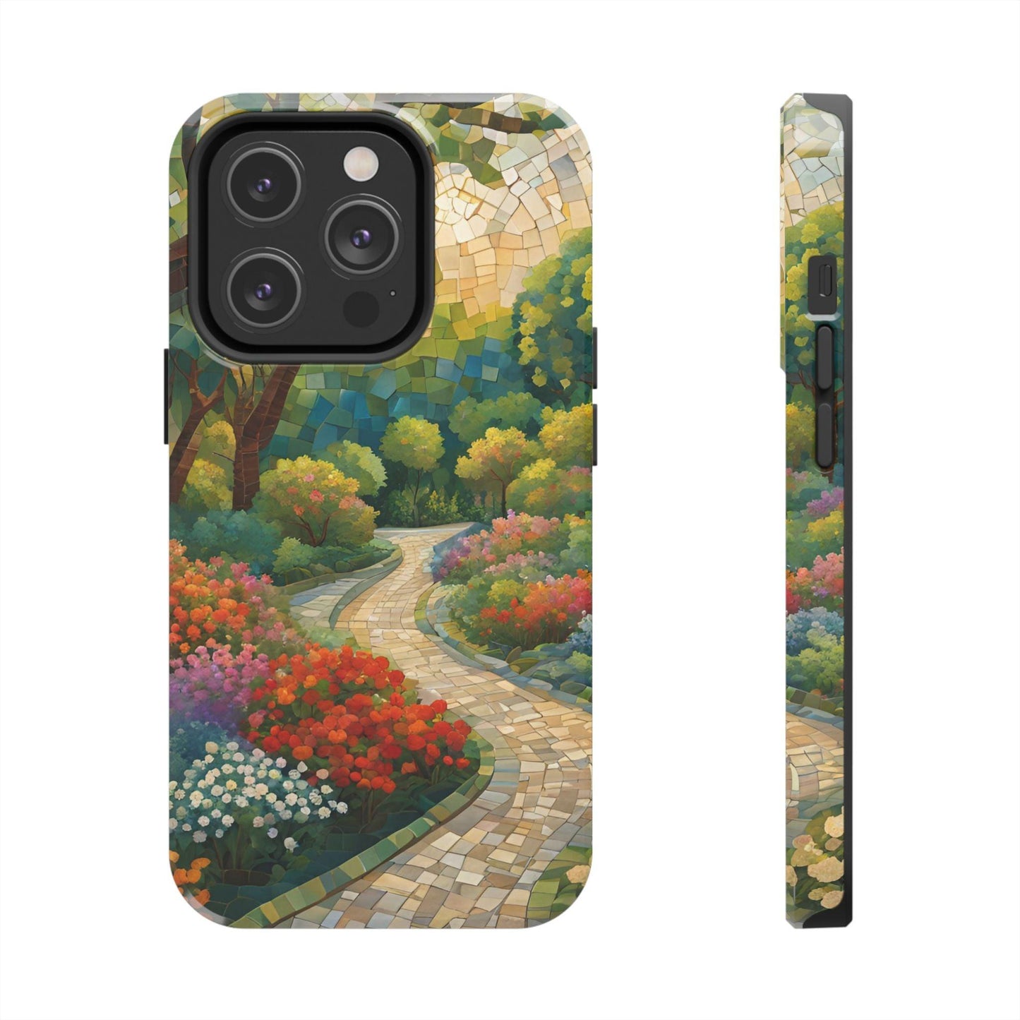 Mosaic Park Phone Case | Peaceful Path & Floral Design for iPhone & Samsung - Joyful Moments Market