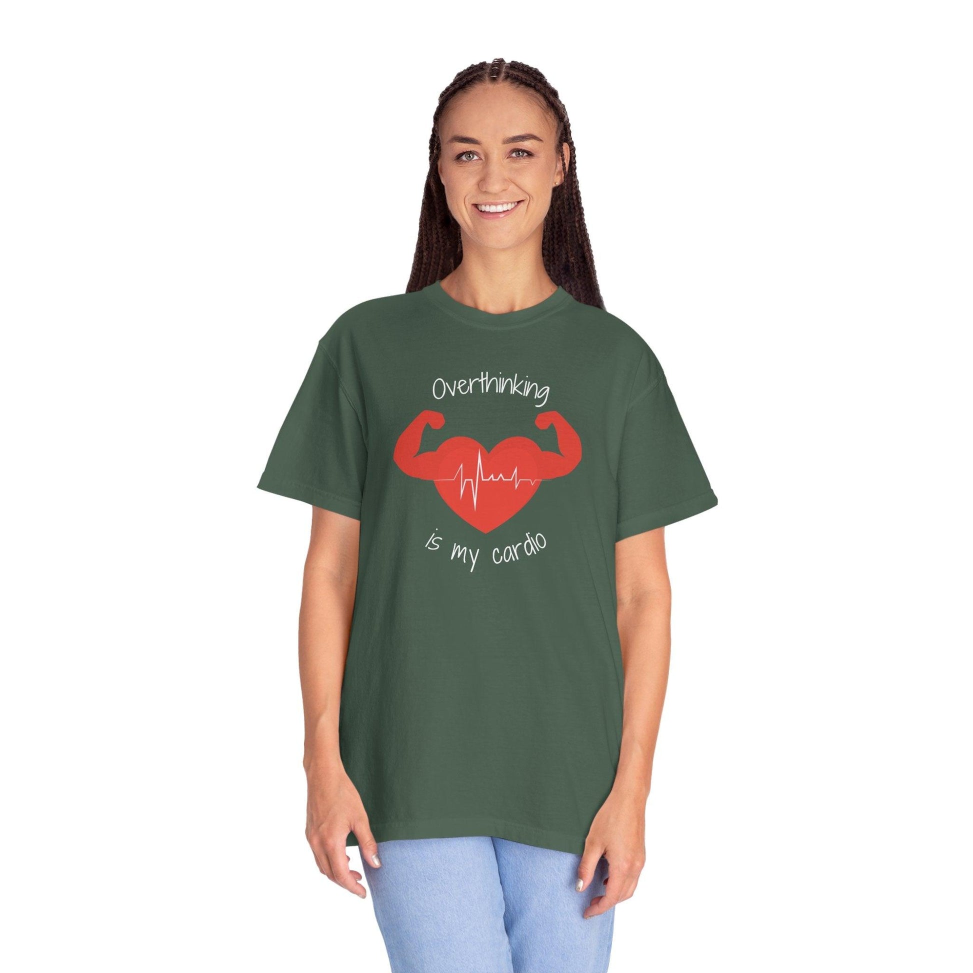 Comfort Colors Overthinking Tee | Soft Garment-Dyed Cotton with Quirky Heart Muscle Graphic - Joyful Moments Market