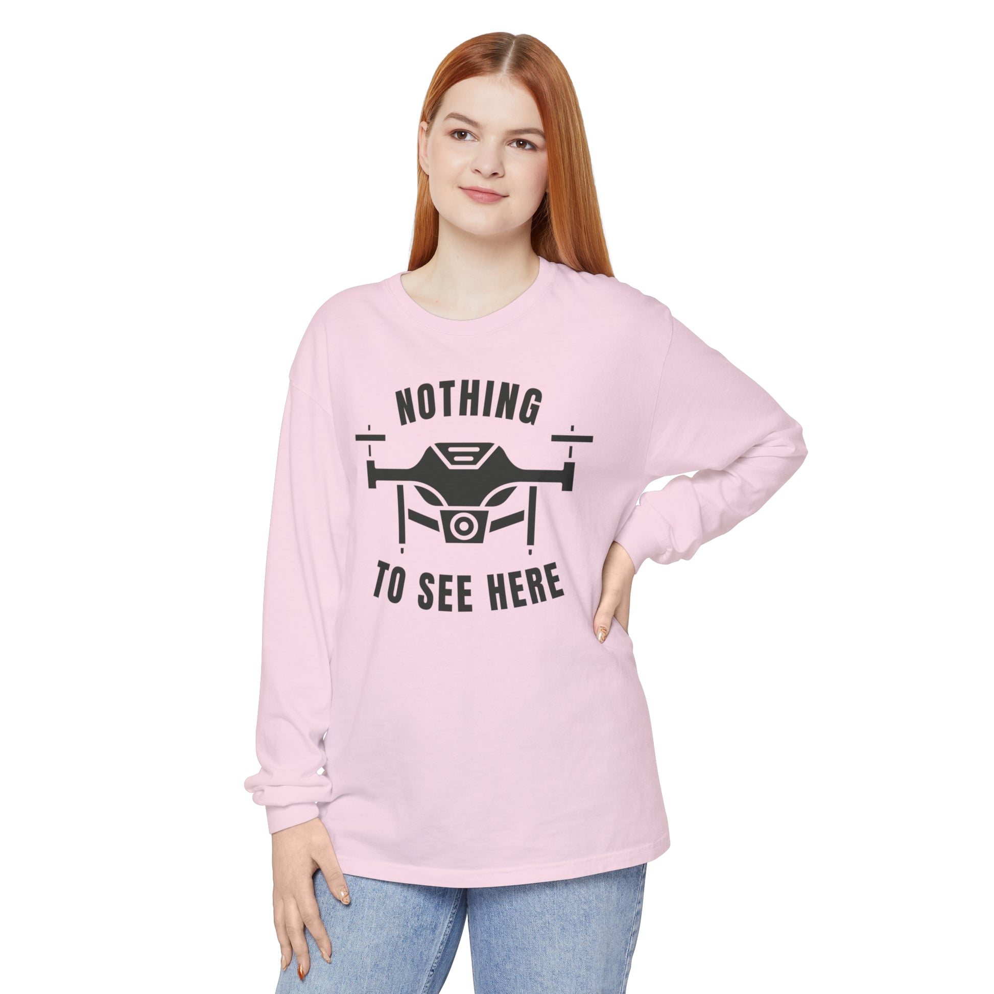 Comfort Colors Long Sleeve T-Shirt | Garment-Dyed Cotton & "Nothing to See Here" Design - Joyful Moments Market