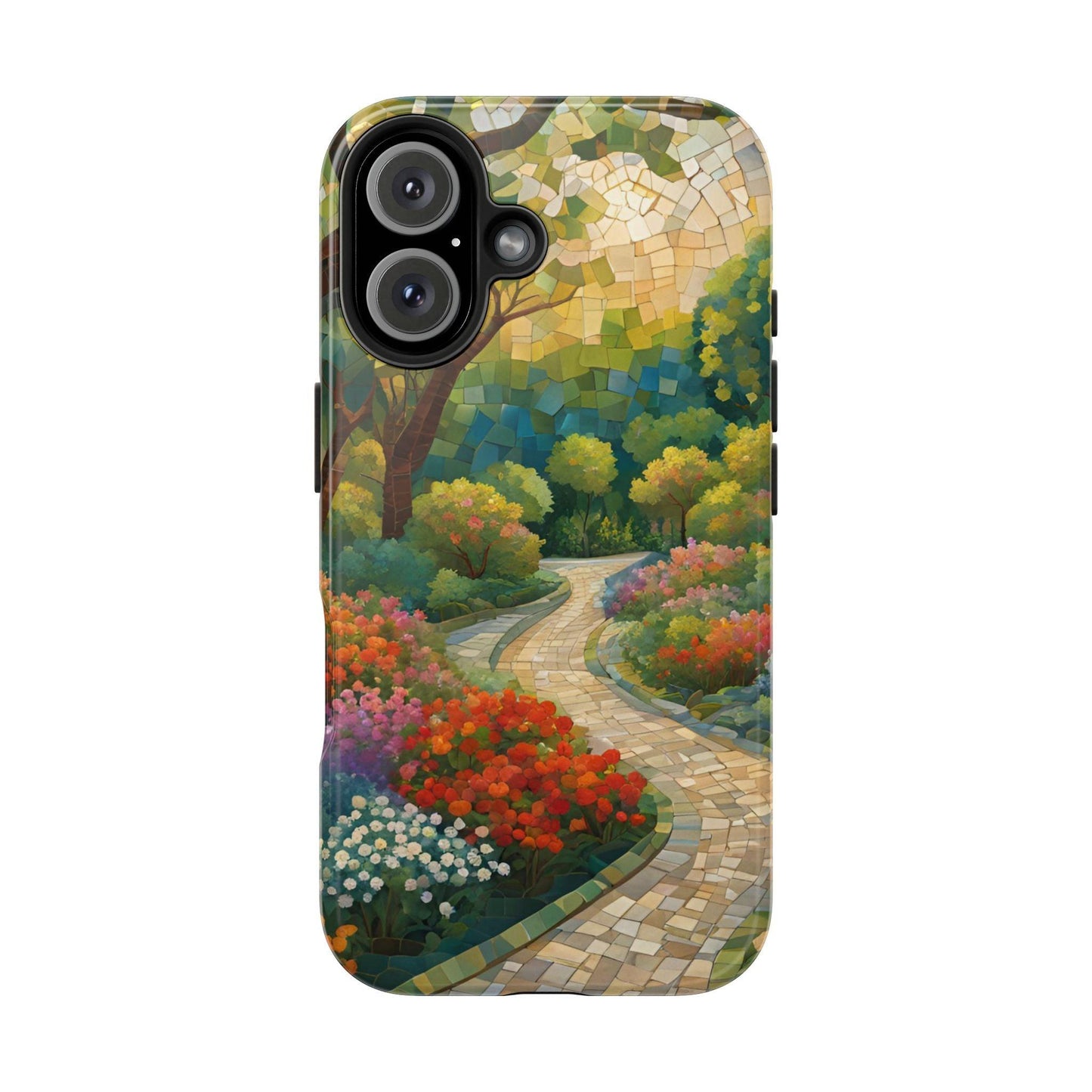 Mosaic Park Phone Case | Peaceful Path & Floral Design for iPhone & Samsung - Joyful Moments Market