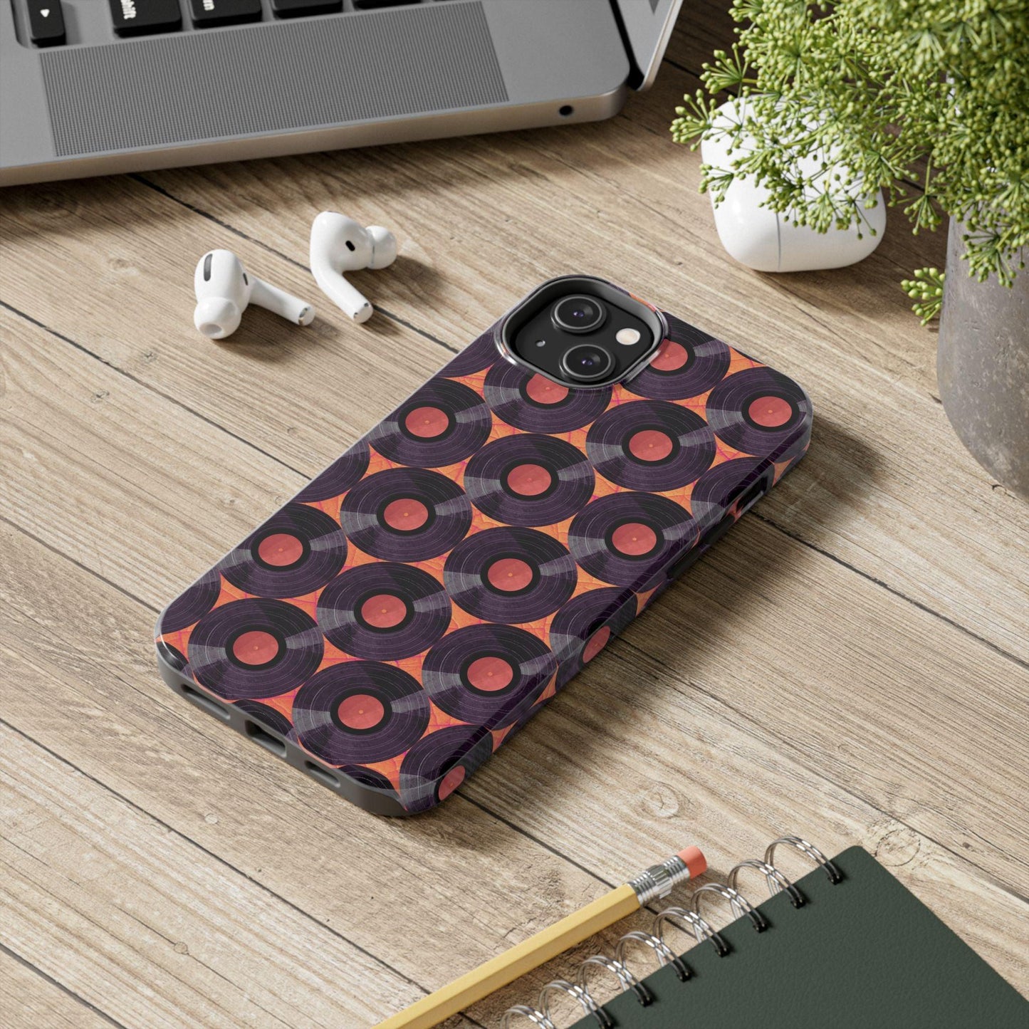 Vinyl Record Phone Case | Retro Red-Orange Design for iPhone & Samsung - Joyful Moments Market