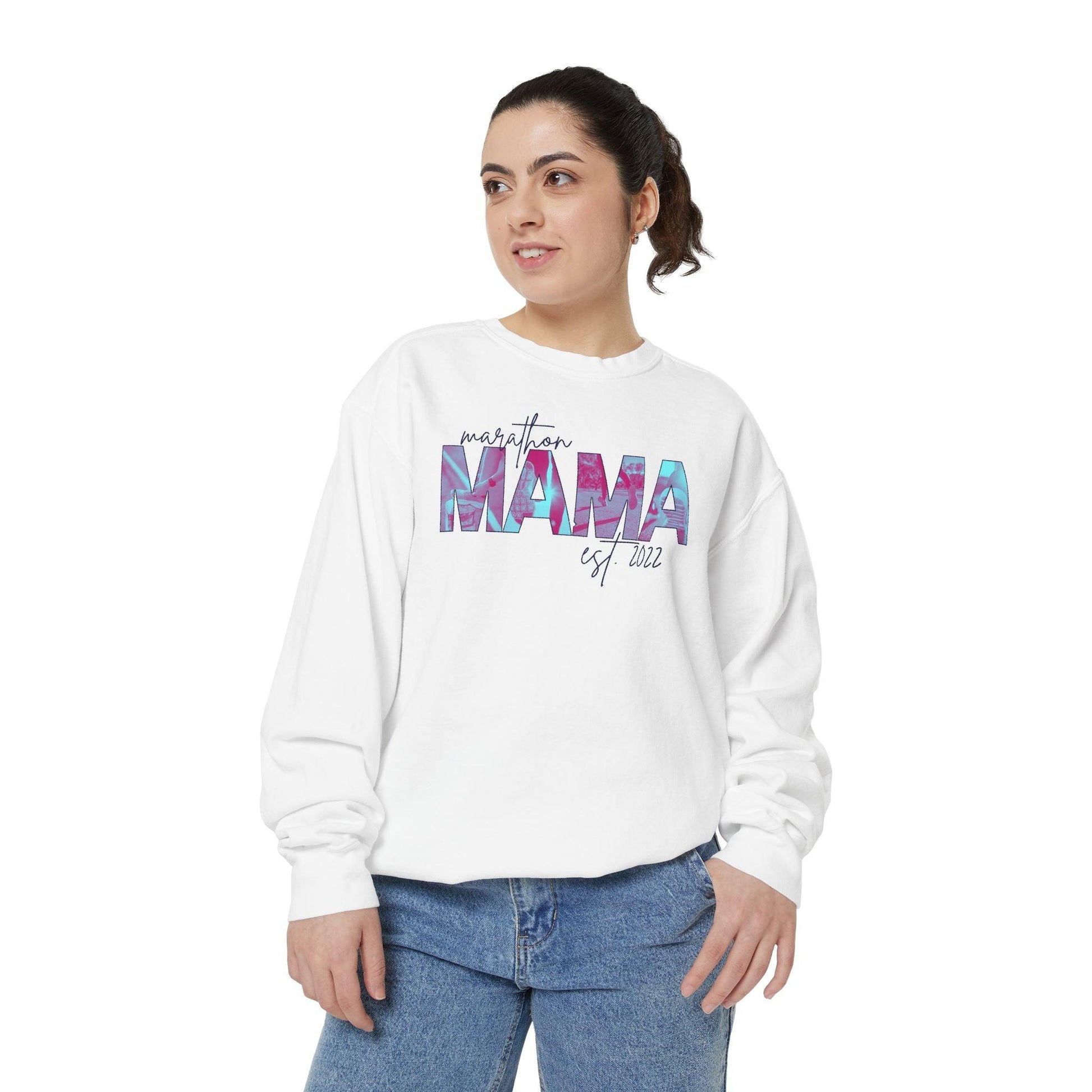 Customizable Comfort Colors Marathon Mama Sweatshirt | Personalized Gift for Runner Moms - Joyful Moments Market