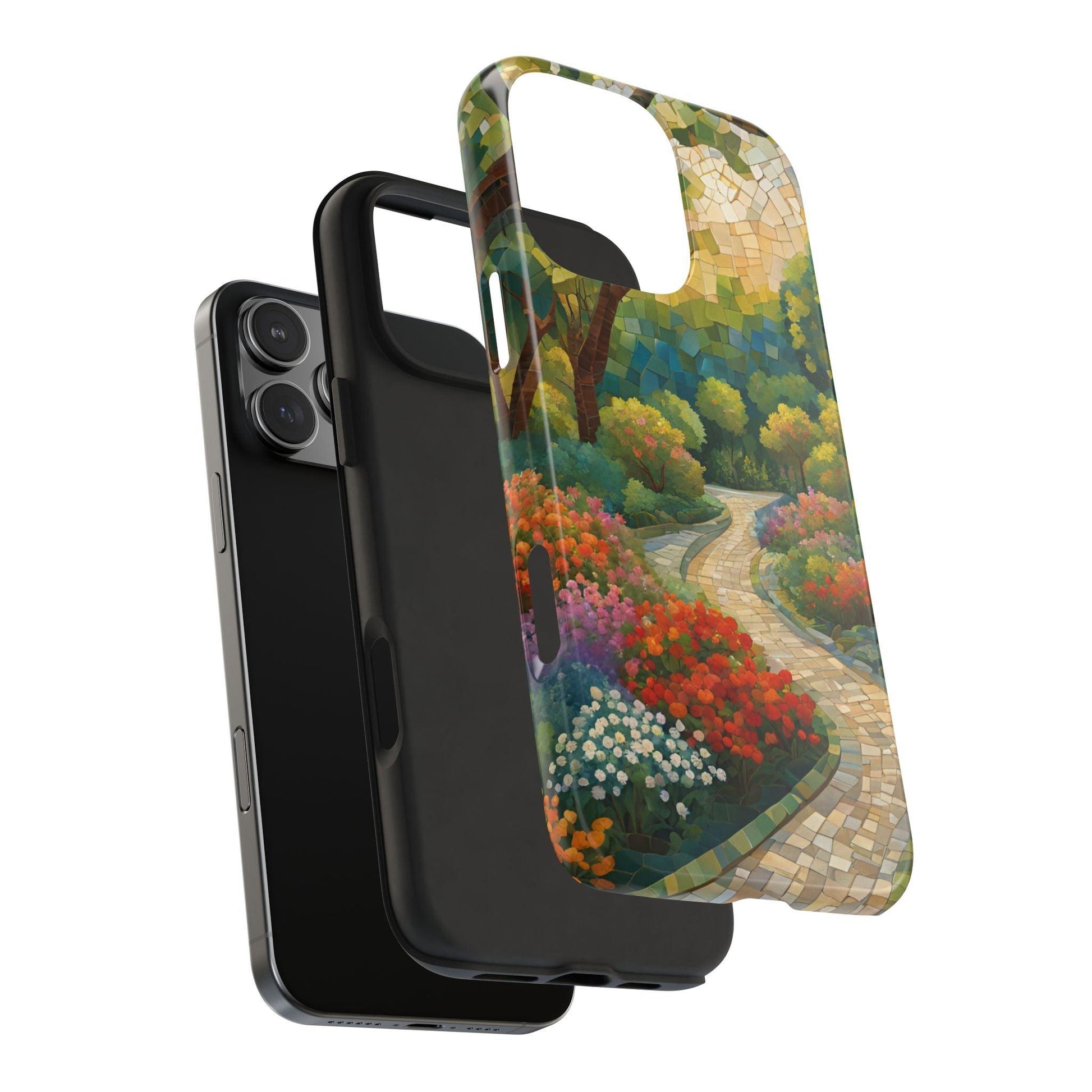 Mosaic Park Phone Case | Peaceful Path & Floral Design for iPhone & Samsung - Joyful Moments Market