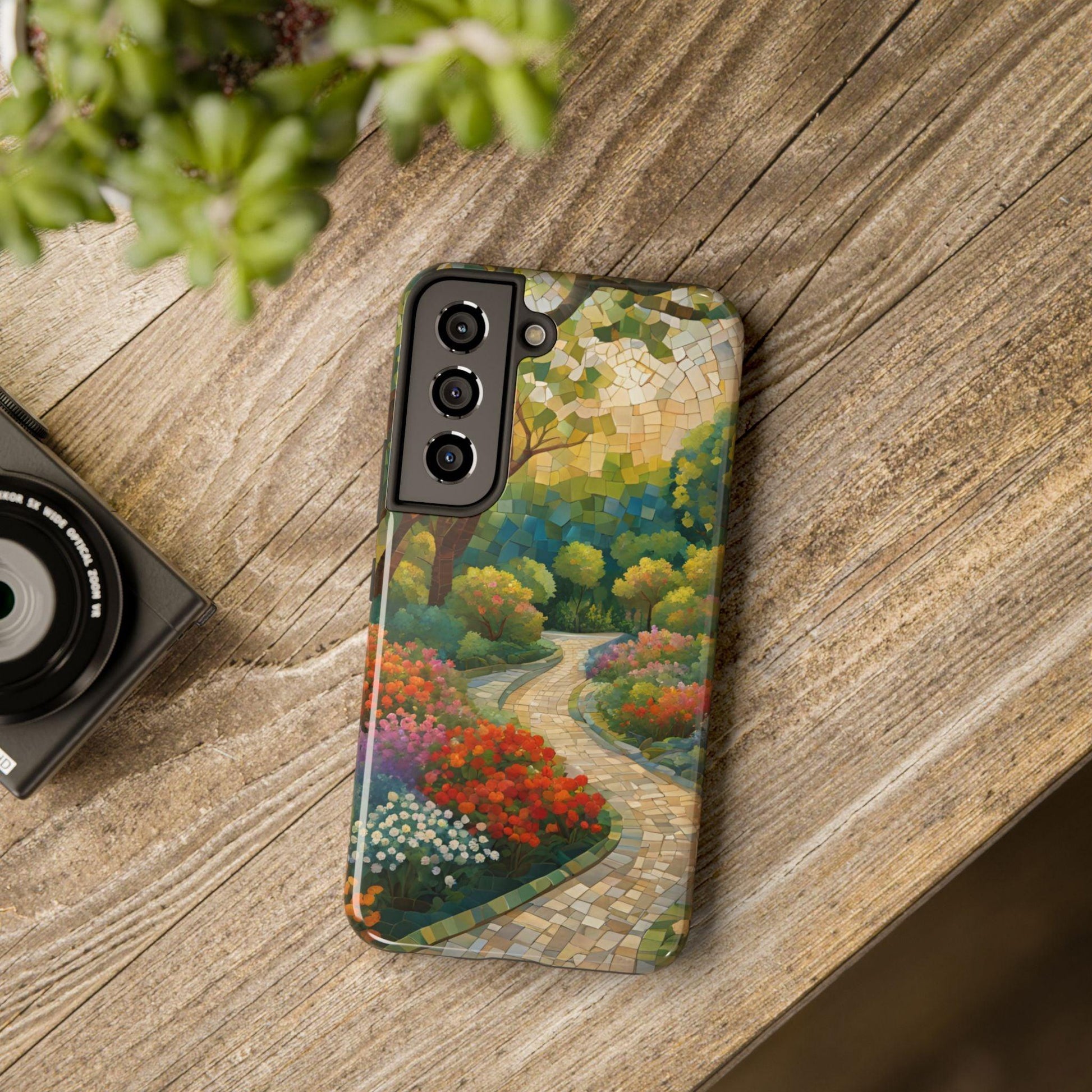 Mosaic Park Phone Case | Peaceful Path & Floral Design for iPhone & Samsung - Joyful Moments Market