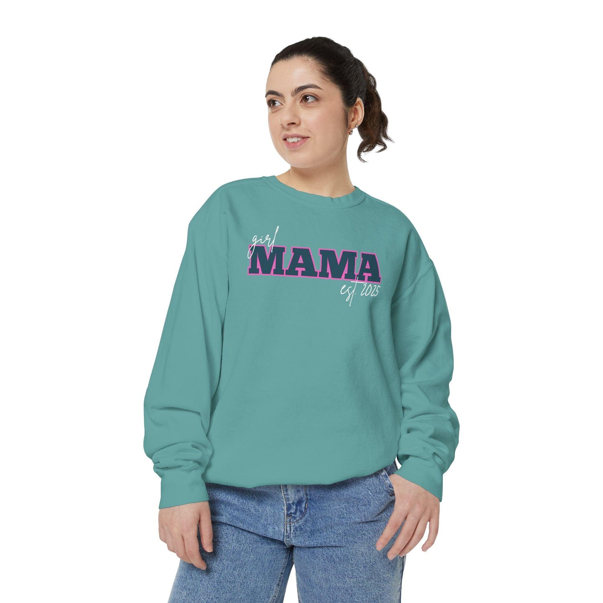 Customizable Comfort Colors Girl Mama Sweatshirt | Personalized Gift for Moms - Joyful Moments Market