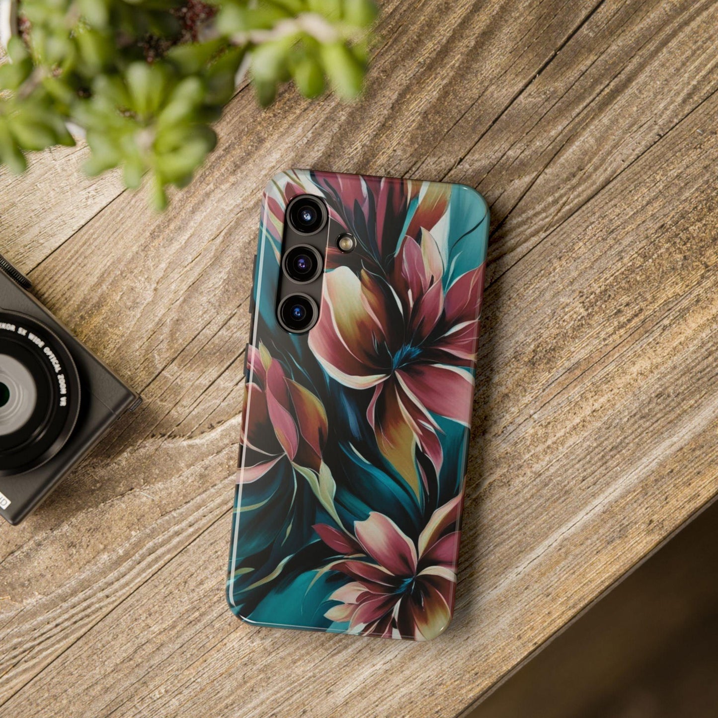 Floral Phone Case | Artistic Dark Purple & Green Design for iPhone & Samsung - Joyful Moments Market