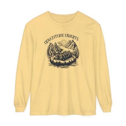 Comfort Colors Long Sleeve T-Shirt | Garment-Dyed Cotton with Bold White-Water Rafting Design - Joyful Moments Market